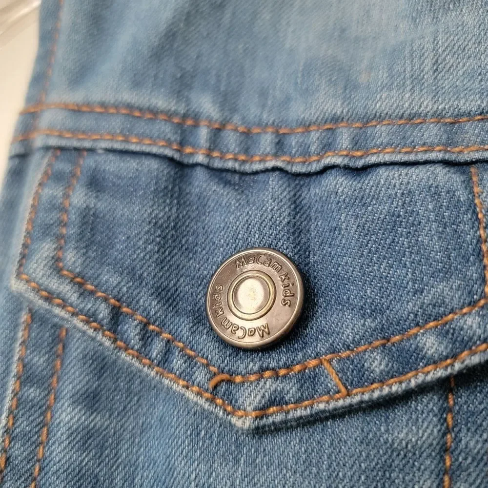 Boys or Girls Denim with Cotton Lined Front Open Buttons Hooded Vest Size 5-6